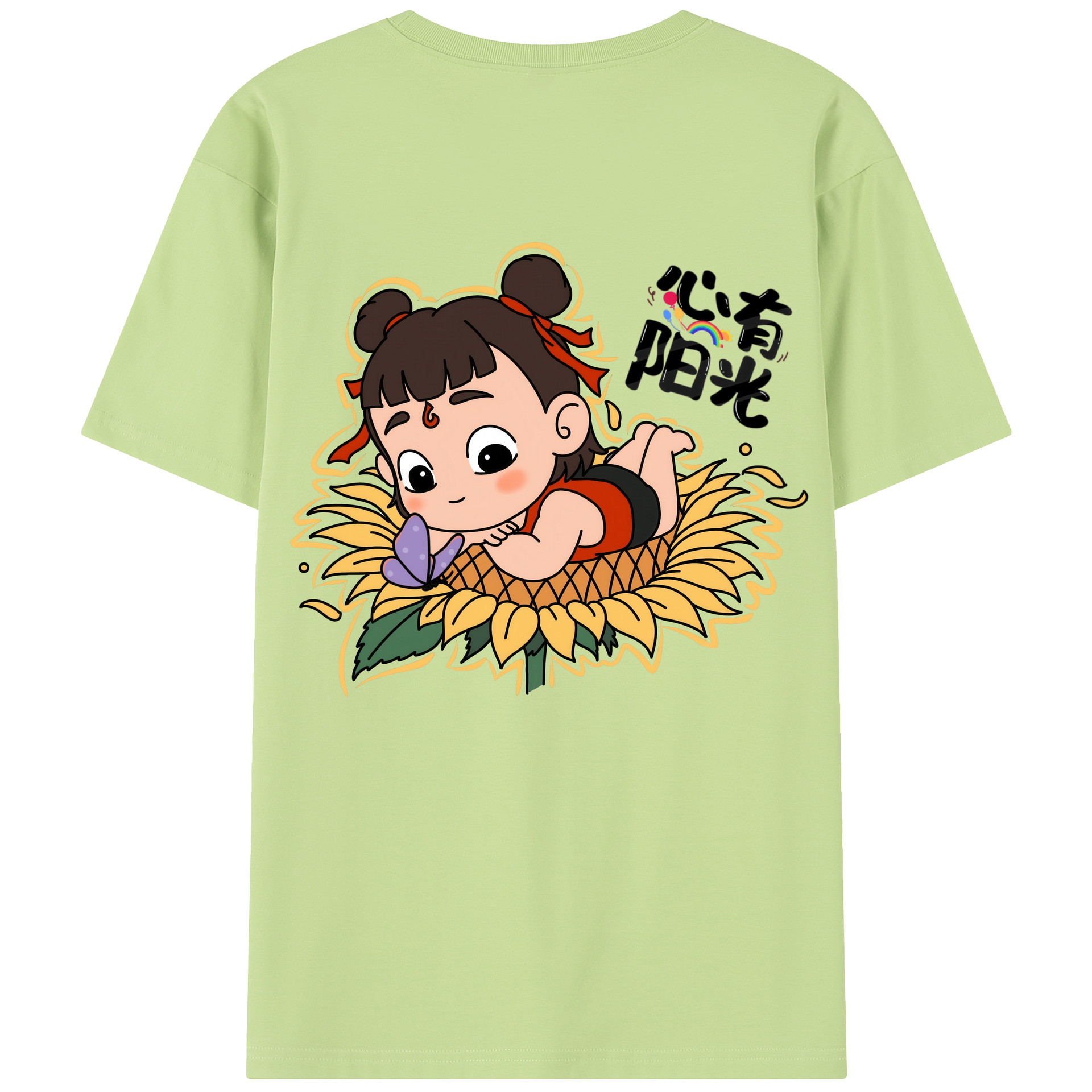 （画像用） Ne Zha 2 ナタ 魔童の大暴れ 綿100％半袖Tシャツ（背面プリント）